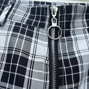 Black and White Plaid Flare Pants with Zipper